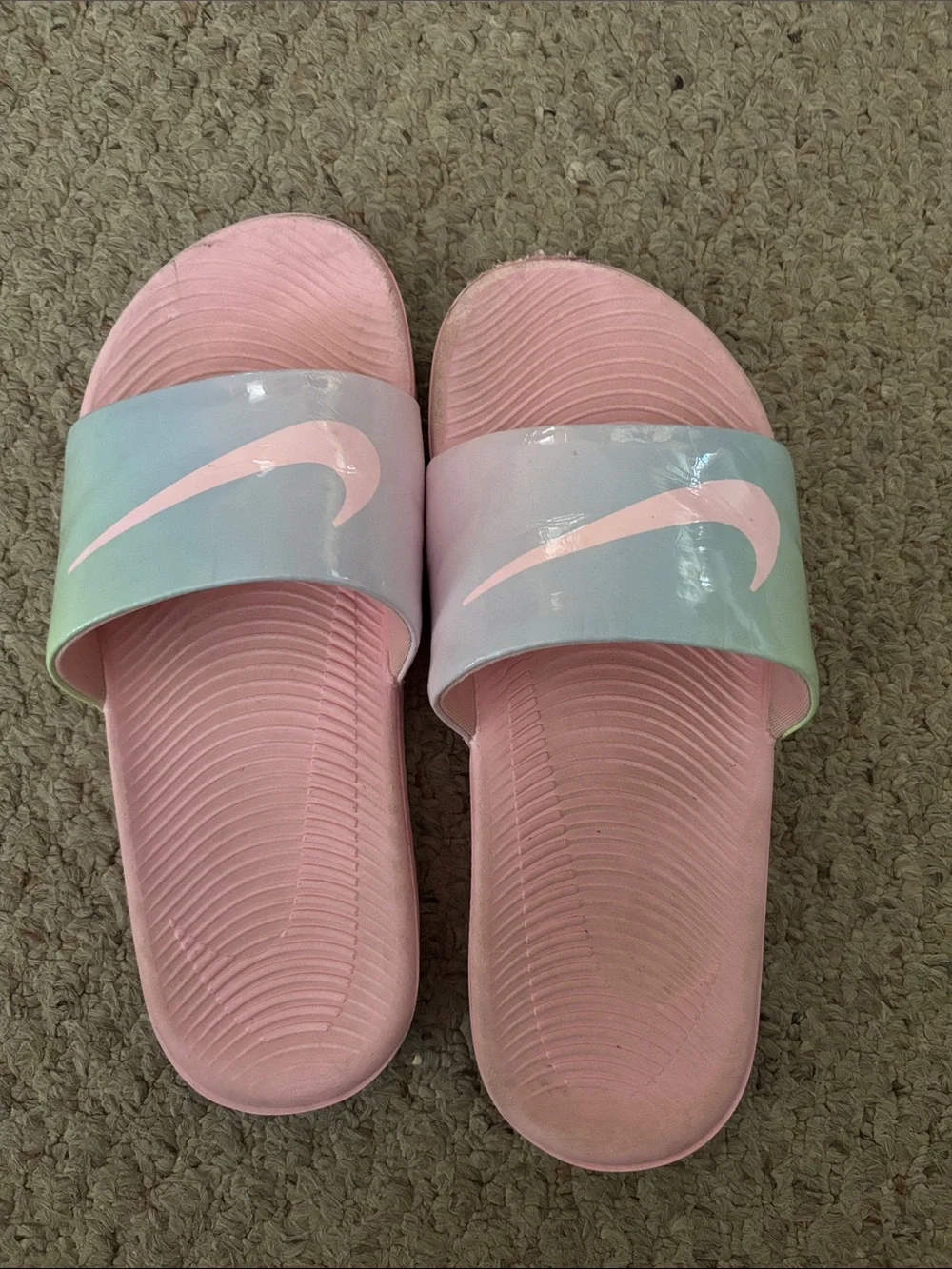 Nike Pastel Pink Iridescent Strap Slide Sandals